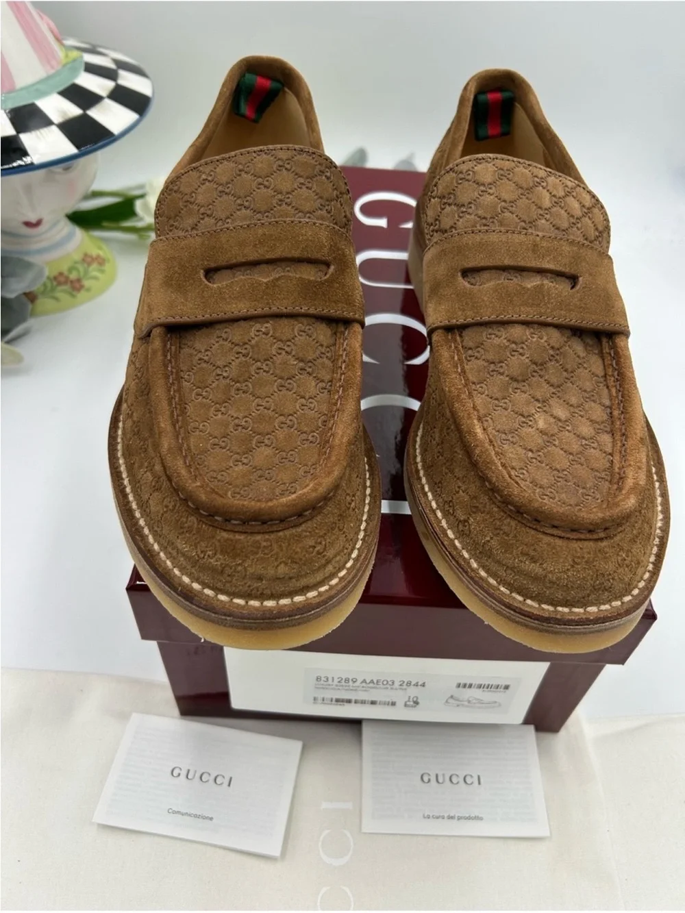 Men’s Gucci suede GG monogram web loafer size 10 fits 10.5 US made in Italy